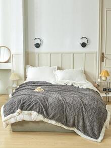 1pc Winter Bohemian Pattern Polyester Velvet Sheepskin Blanket Bedspread, Dark Grey - Dark Grey - View 2