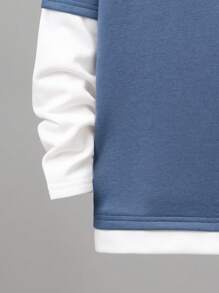 SHEIN 青少年男孩休閒針織圓領拼接長袖T恤，帶字母拼貼，2件套裝