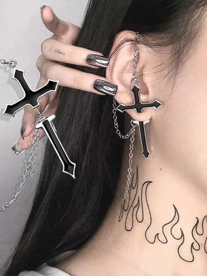 Goth 1pc Fashion Aluminum Alloy Cross Decor Earring For Women For Daily Decoration