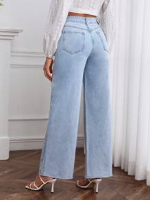 SHEIN Frenchy 水洗闊腿牛仔褲 - 淺色水洗藍 - 查看 2