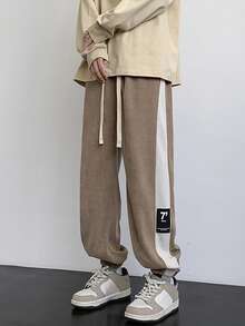 抽繩 貼布 口袋撞色 字母男士衛褲 - 咖啡棕 - 查看 1