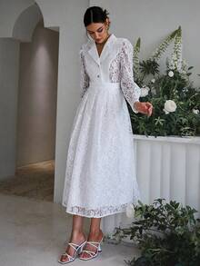 Sollinarry Vestido de cuello con solapa con encaje - Blanco - Ver 3