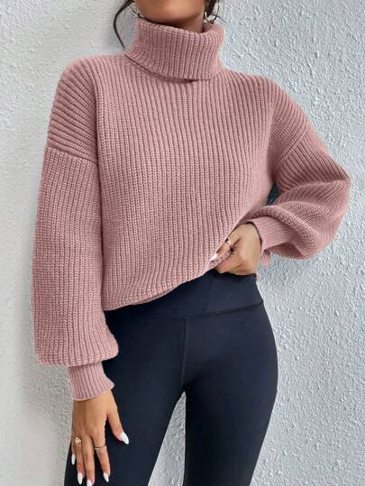 Roamenne Roamenne Turtleneck Drop Shoulder Knit Pullover Fall Winter Sweater