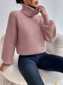 Celisse Turtleneck Drop Shoulder Knit Pullover Fall Winter Sweater - Dusty Pink - View 5