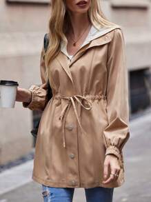 SHEIN LUNE Drawstring Waist Hooded Coat - Multicolor - View 3