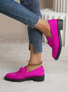 Women's Thick-Soled Flat Shoes With Tassels And Big Bows Pink Loafers Casual Flat Shoes For Valentine's Day Valentines