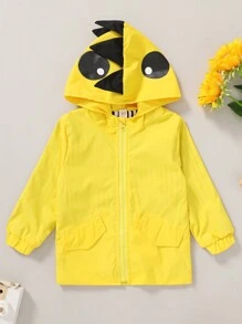 Cute Boy 3d Cartoon Pattern Hooded Waterproof Jacket, Soft & Comfortable - Yellow - View 5