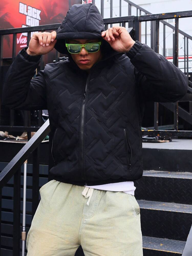 Loose Fit Men's Hooded Padded Coat With Zipper