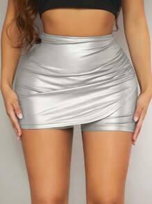SHEIN SXY 褶邊圍裹裙裤 - 銀色 - 查看 1