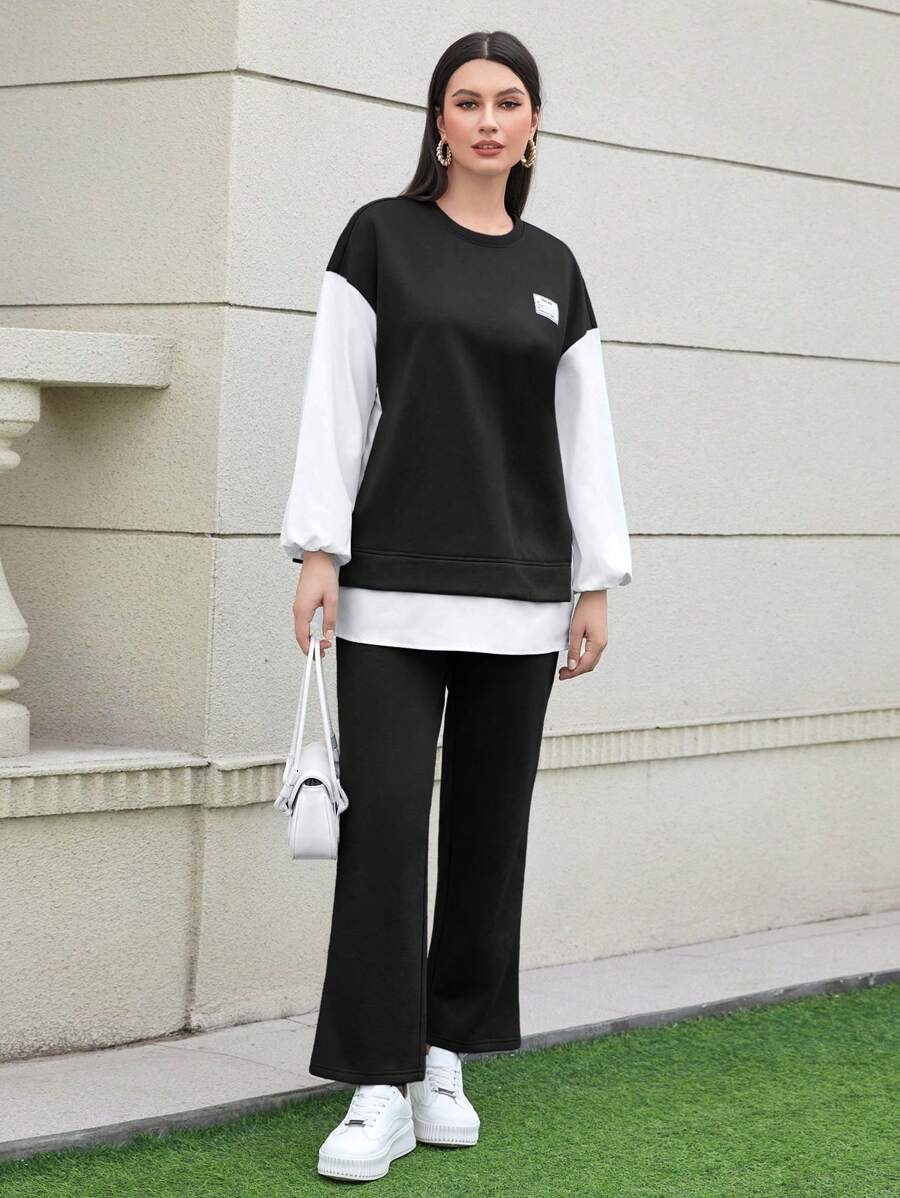 Mulvari Påsydd Detalj Nedhasade aclar 2-i-1 Sweatshirt & Byxor - Svart och Vitt - Visa 1