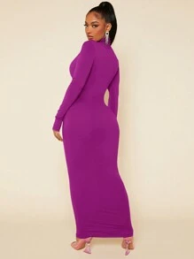 SHEIN SXY Cổ cao Chất rắn Váy bodycon - Màu đỏ tím - Xem 3