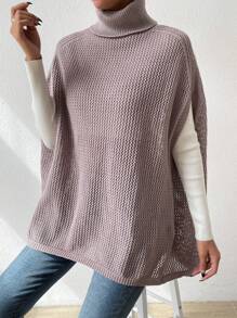 SHEIN LUNE 高領蝙蝠袖針織斗篷 - 卡其色 - 查看 5