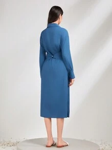 Mulvari Crisscross Nút phía trước Váy sơ mi - Xanh đậm - Xem 2