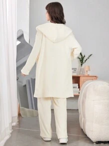 Thiếu niên cô gái Chất rắn Áo ba lỗ & Quần & Áo trùm đầu - trắng - Xem 2