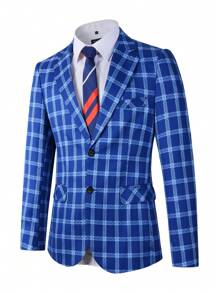 Manfinity Mode Men 1pc Plaid Print Single Breasted Blazer - Blue - View 1