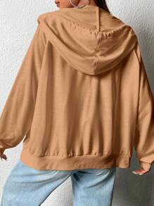 SHEIN EZwear Quần áo thể thao nữ Túi Dây kéo màu trơn Giải trí - Màu Khaki - Xem 3