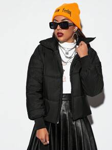 Chiquease 冬季拉链加厚棉袄 - 黑色 - 查看 1