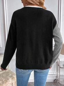 SHEIN LUNE Cárdigan de color combinado de hombros caídos con aro O cremallera - Multicolor - Ver 2