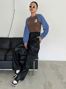 DAZY Letter Graphic Raglan Sleeve Crop Sweatshirt - Multicolor - View 6