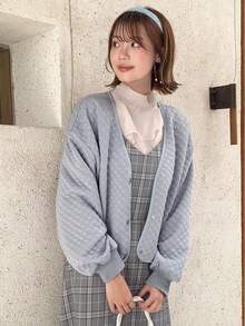 FRIFUL Solid Drop Shoulder Quilted Jacket,Fall Clothes - Dusty Blue - View 8