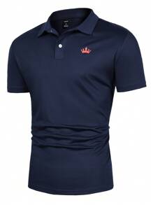 Manfinity Homme Men Crown Print Polo Shirt - Navy Blue - View 3