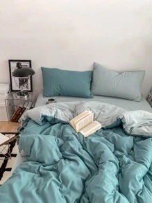 3 件蓝色宿舍/卧室床上用品套装 - 1 个羽绒被套，2 个枕套，超柔软，可机洗，无需填充 - 藍色 - 查看 8