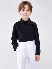 青少年男孩纯色纽扣前襟衬衫