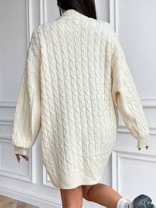 SHEIN Unity 绞花针织落肩开衫 - 杏色 - 查看 2