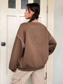 SHEIN EZwear Áo khoác vai trễ vai có họa tiết chữ cái - màu nâu - Xem 2