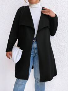 Celure Plus Waterfall Collar Open Front Coat - Black - View 6