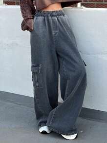 DAZY Flap Pocket Side Cargo Jeans,Baggy Jeans