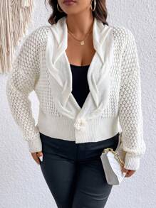 Celure 大碼落肩袖網眼針織開襟衫 - 白色 - 查看 6