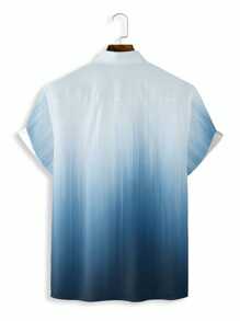 Manfinity Homme Loose Men's Plus Size Ombre Shirt With Pocket Patch - Blue - View 2