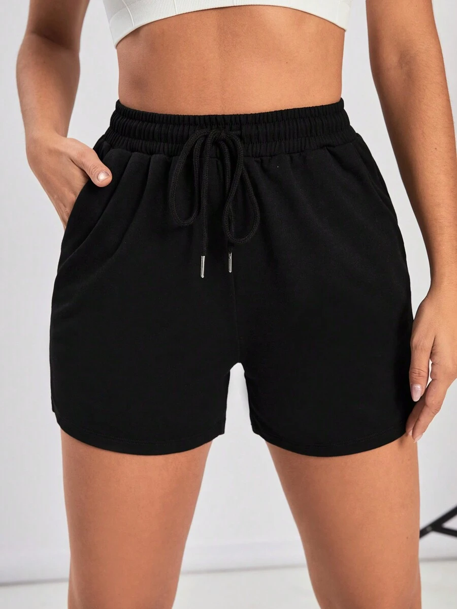 Powerista Quần short thể thao cạp chun có túi chéo Quần short có dây rút Quần short áo len - màu đen - Xem 1