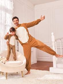 Young Boy  Family Matching  3D Ear Colorblock Teddy Romper - Khaki - View 6