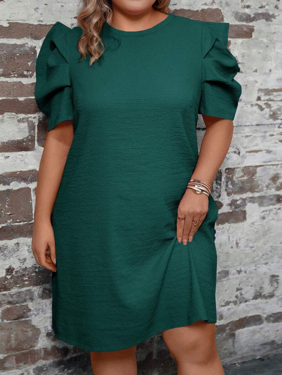 SHEIN Clasi Plus Size Floral Printed Puff Sleeves Easter Dress - Green - View 1