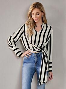 Aveloria Striped Print Knot Side Blouse