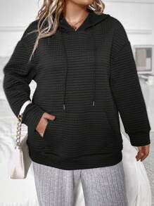 SHEIN LUNE Plus Size Drop Shoulder Split Back Sweatshirt Pullover Fall Sweatshirt - Black - View 6