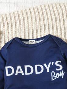 Bebé niño Body con estampado de letra con pantalones deportivos & Sombrero - Azul - Ver 3