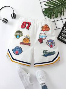 Tween Boy Letter Graphic Contrast Tape Shorts - White - View 1
