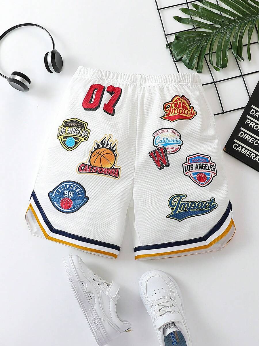 Tween Boy Letter Graphic Contrast Tape Shorts - White - View 1