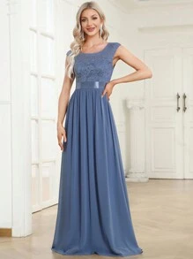 EVERPRETTY Đầm Dây kéo màu trơn Hấp dẫn - Màu xanh bụi bặm - Xem 1