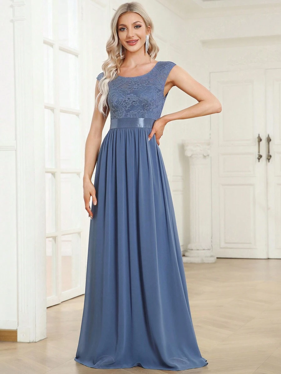 EVERPRETTY Đầm Dây kéo màu trơn Hấp dẫn - Màu xanh bụi bặm - Xem 1