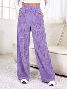 SHEIN EZwear High Waist Straight Leg Pants - Purple - View 6