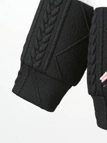 SHEIN Elladie kids Áo khoác nỉ có khóa kéo, phối màu, in hình trái tim, dành cho bé gái (không kèm áo len bên trong) - màu đen - Xem 3