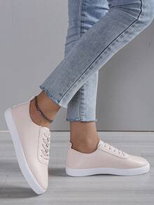 女性休閒平底滑板鞋帶防滑鞋底 - 粉色 - 查看 2