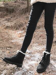 女士保暖内衬加厚保暖踝靴时尚休闲鞋雪地靴 - 黑色 - 查看 2