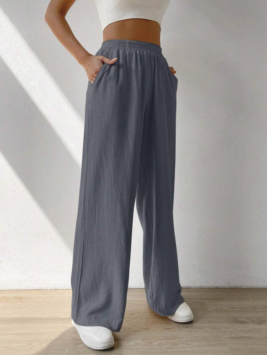 SHEIN EZwear Pantalon Ample Unicolore À Poche