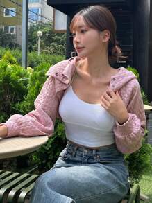 DAZY Chất rắn Mùa vụ Áo nỉ có mũ Không có áo Top Cami - Màu tím hoa cà - Xem 1