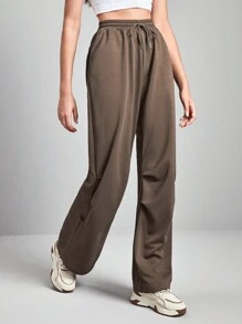 In My Nature Drawstring Waist Wide Leg Outdoor Sweatpants - Coffee Brown - View 6
